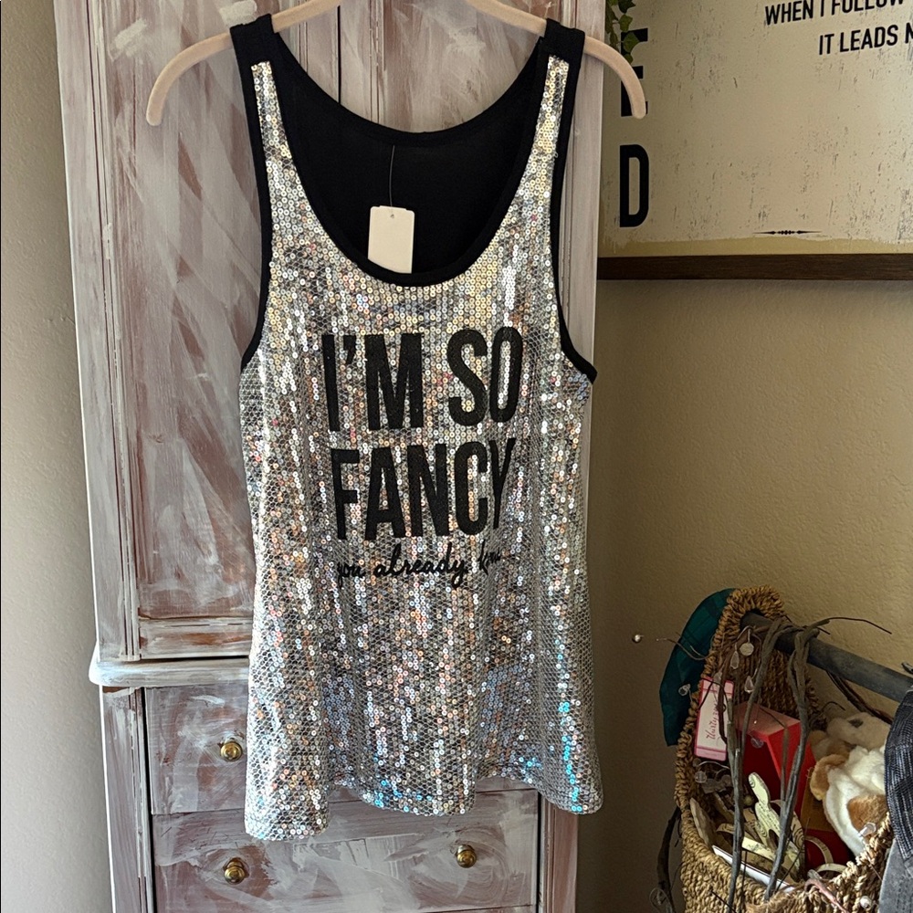 Silver Sequin Tank Top